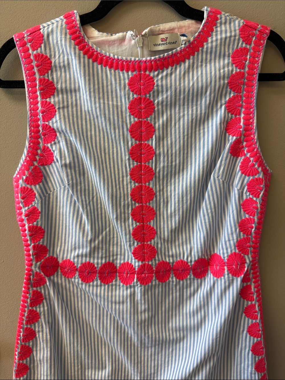 Sleeveless Striped Shift Dress with Pink Trim - Size 2 - Picture 2 of 10